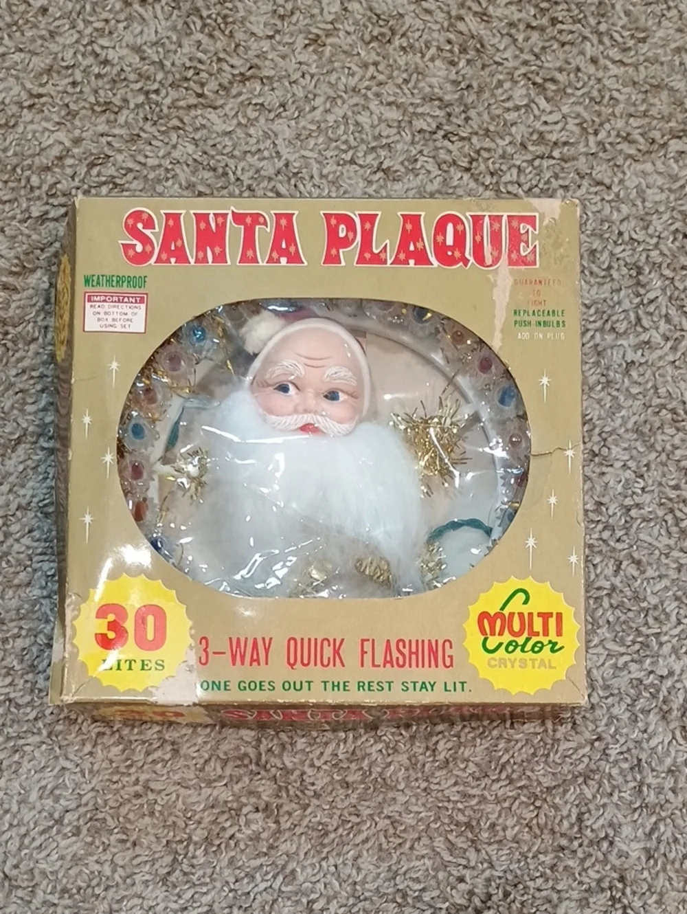 Vintage Santa Plaque Multicolor Holiday Light Decoration
